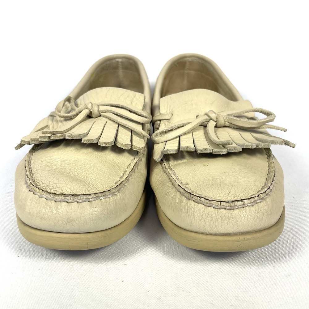 Vintage SAS Kiltie Fringe Loafers Womens 8M Cream Leather Comfort Moccasins - Picture 4 of 9